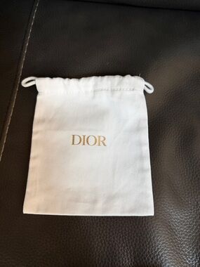 Dior White Pouch with Gold Logo Drawstring